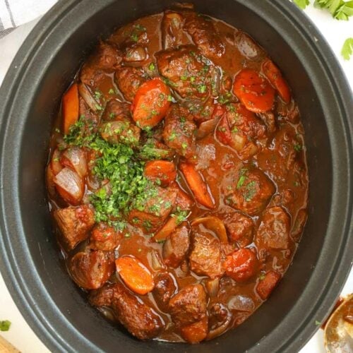 Beef stifado greek style beef stew with vegetables.