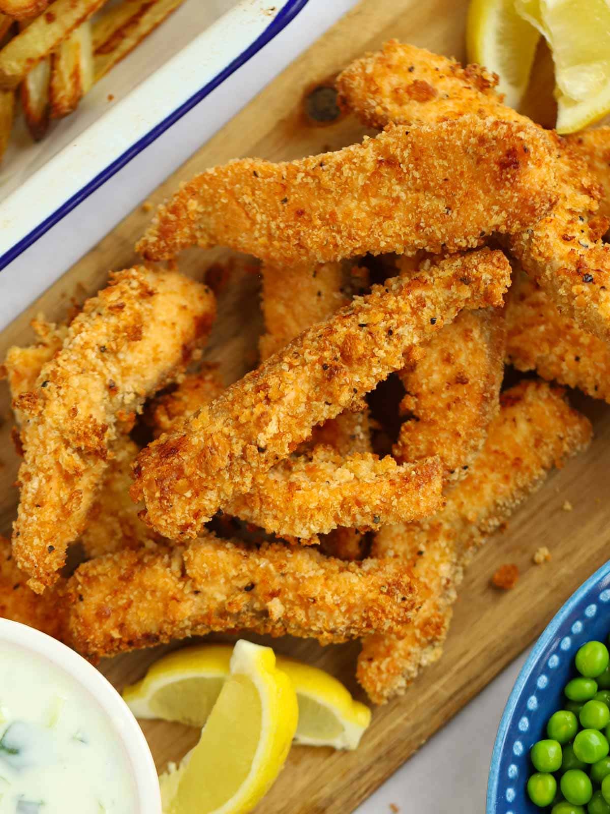 Oven baked salmon fish fingers recipe for a delicious midweek meal.