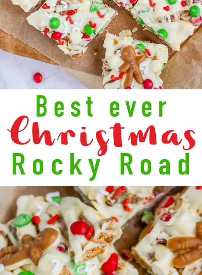 Christmas Rocky Road - The perfect festive sweet or dessert for Christmas. Make this no bake treat in December for parties or homemade gifts for friends and family. 