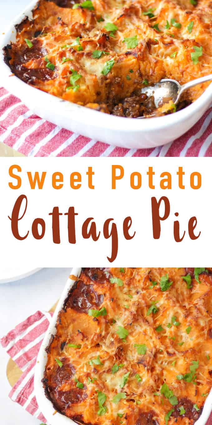 Sweet Potato Cottage Pie - Rich beef mince filling with carrots, celery and onions. This healthy cottage pie recipe makes the perfect family dinner recipe.