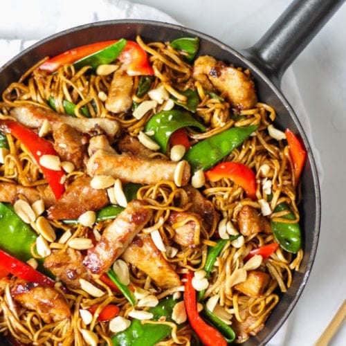 A pork stir fry in a pan.