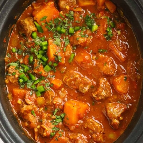 Slow cooker lamb crock pot curry with butternut squash