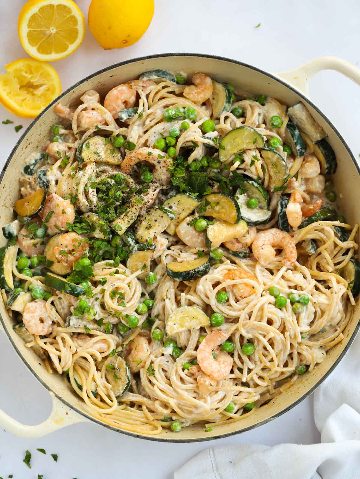 Easy prawn pasta recipe with creamy garlic sauce.