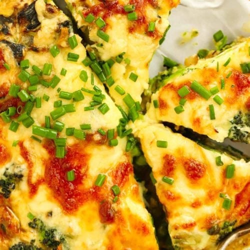 A tasty broccoli and pea crustless quiche.