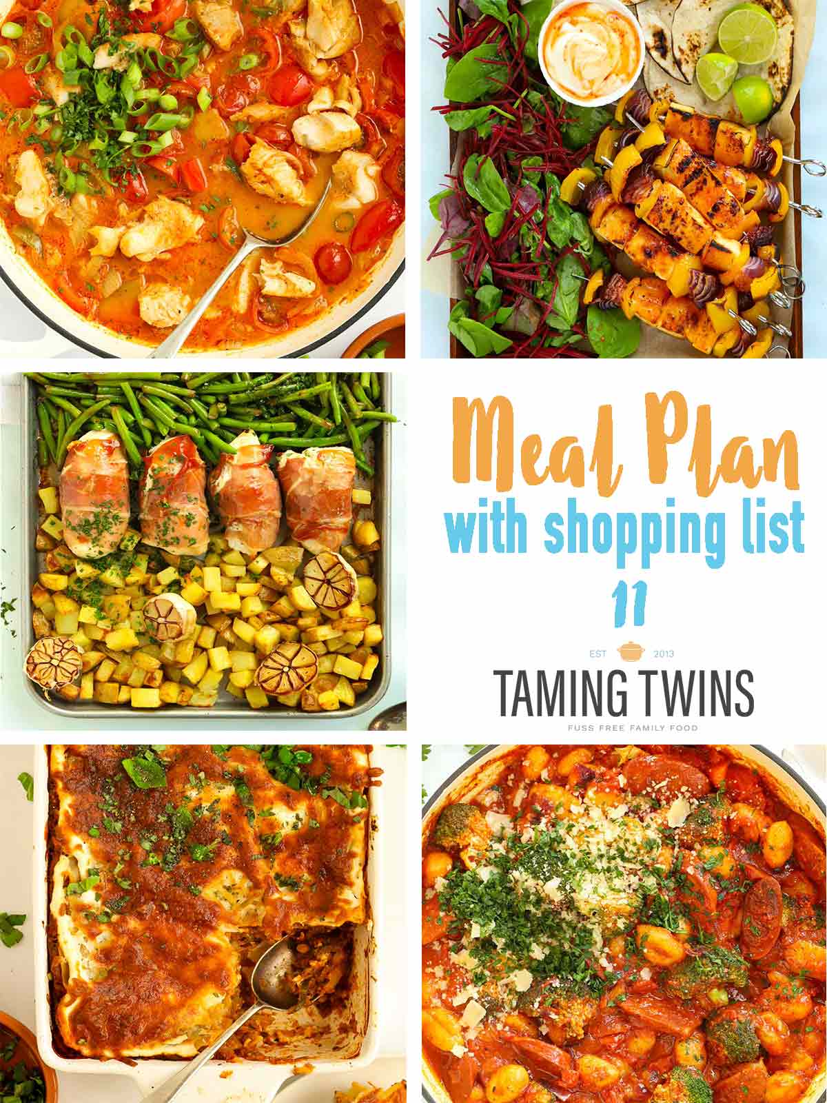Weekly dinner meal plan with printable shopping list