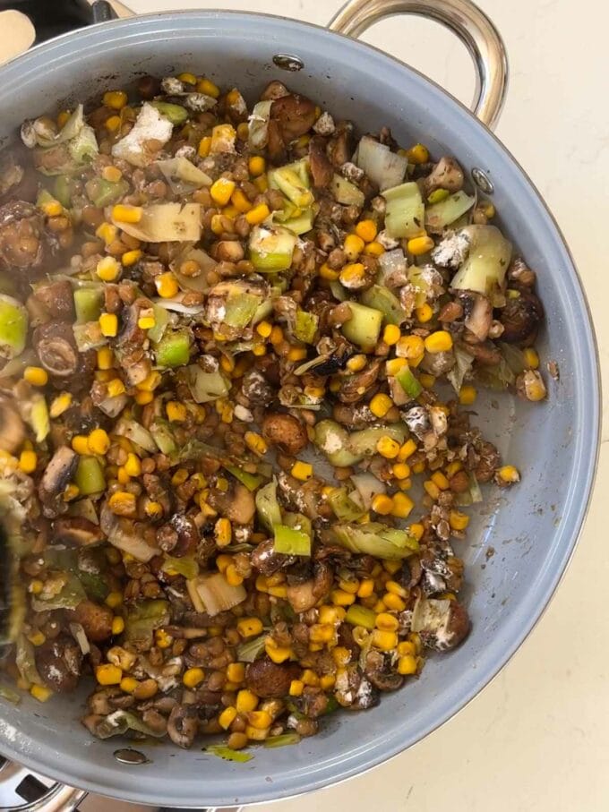 Step 2 in the recipe for Vegetarian Pie.