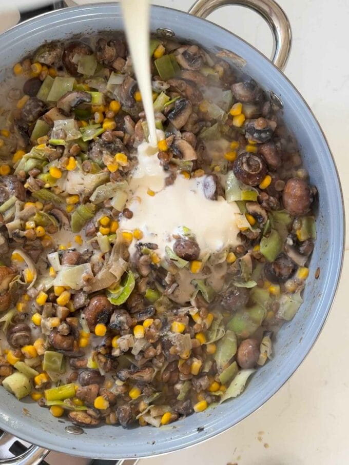 Step 3 in the recipe for Vegetarian Pie.