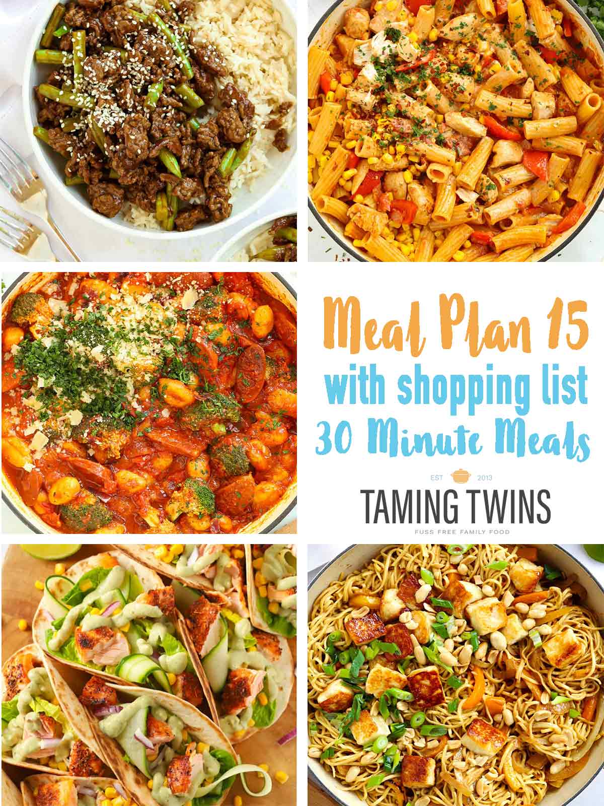 A collage of meals included in Meal Plan 15.