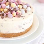 No Bake Mini Egg Cheesecake for Easter on a plate.
