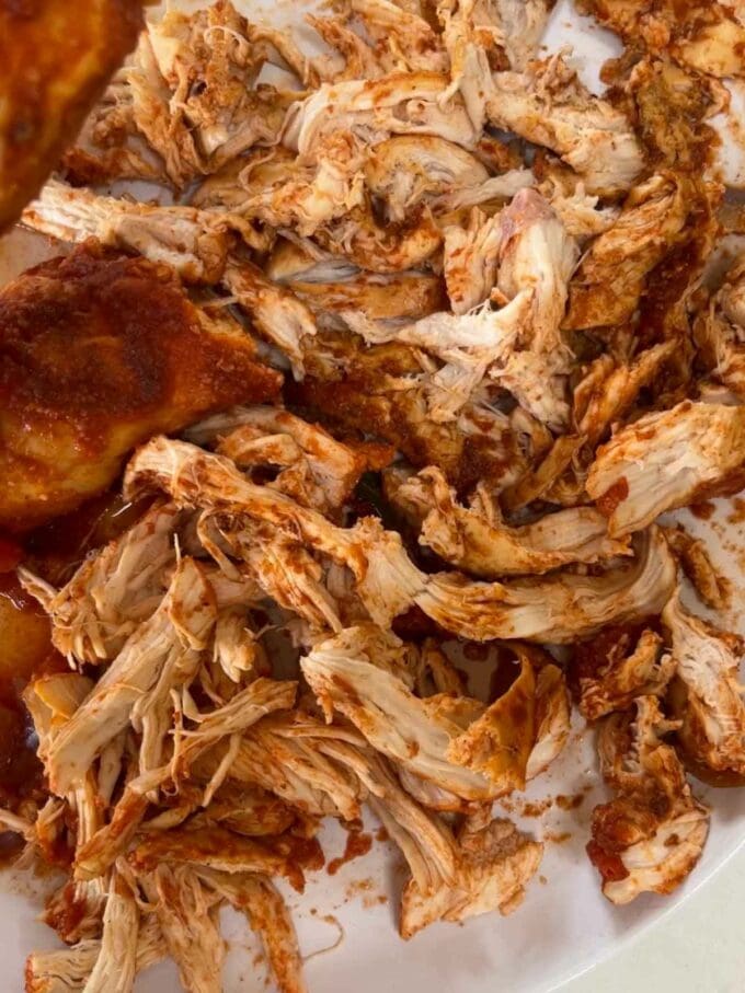 Pulled chicken torn up.