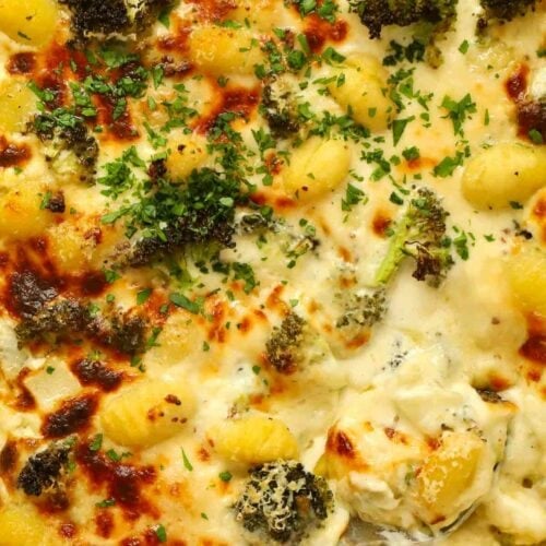 Cheesy Baked Gnocchi recipe with broccoli.
