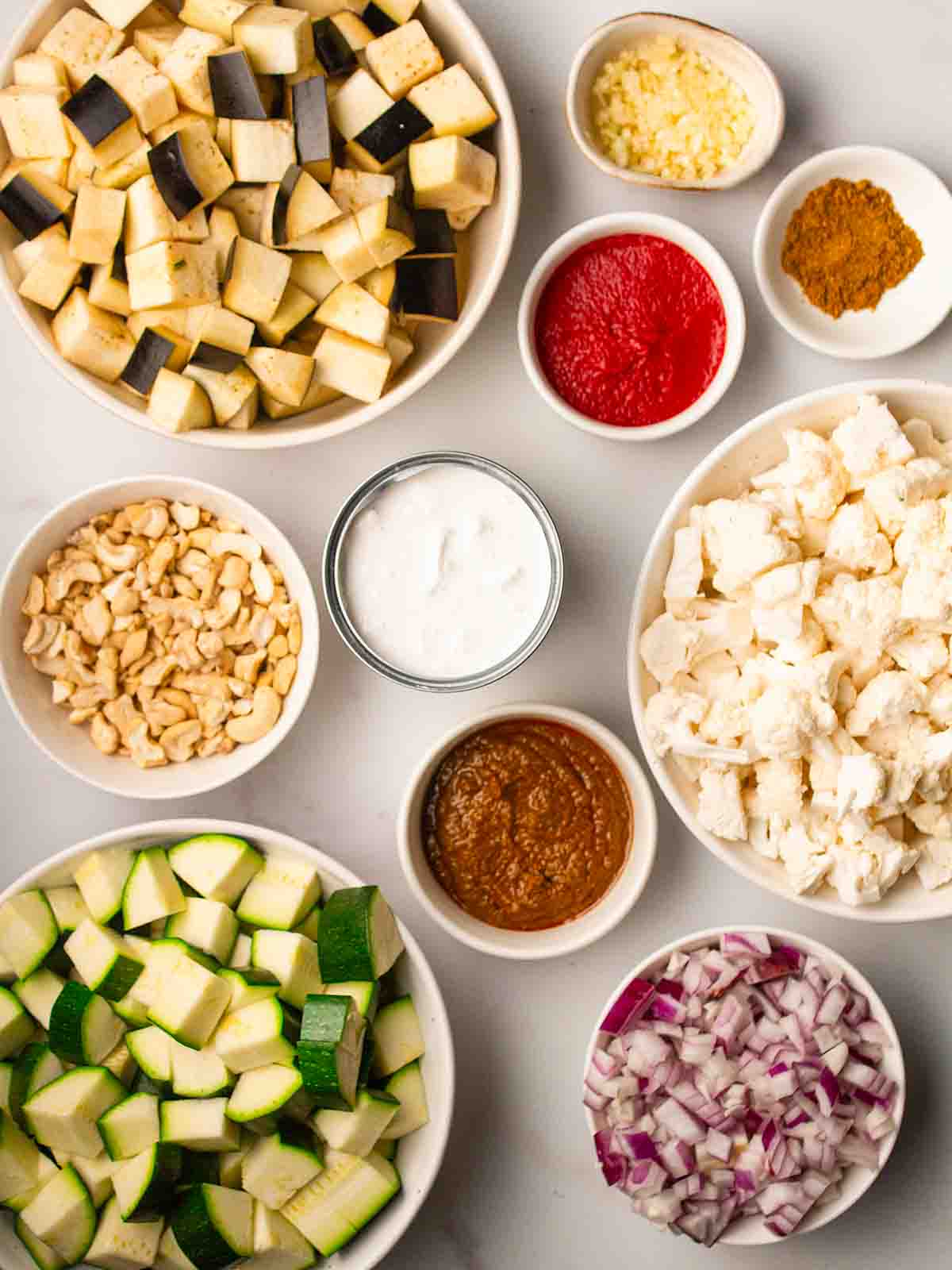 Ingredients for making a slow cooker vegetarian curry recipe.