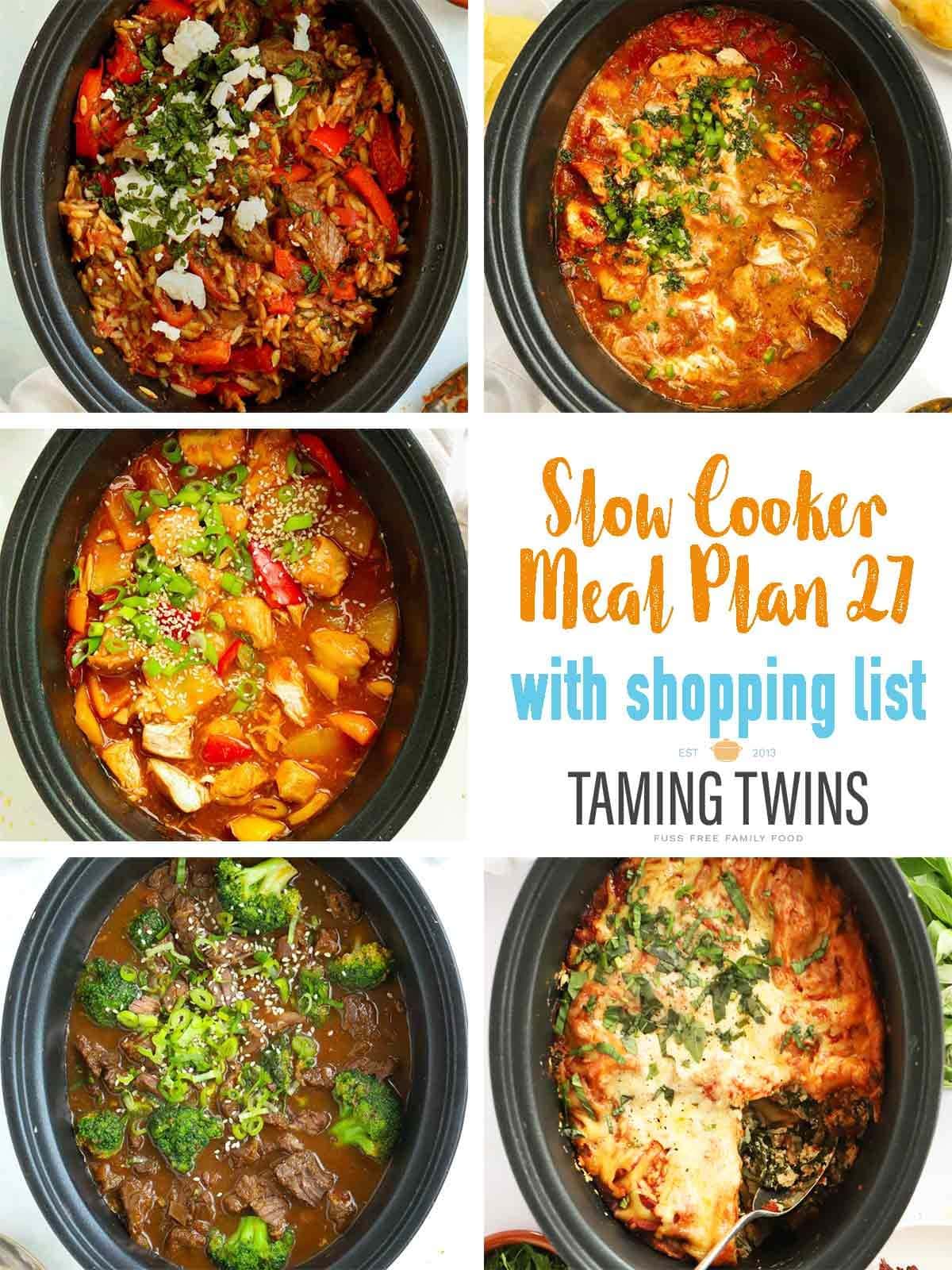 The front cover of family meal plan 27, featuring slow cooker recipes.