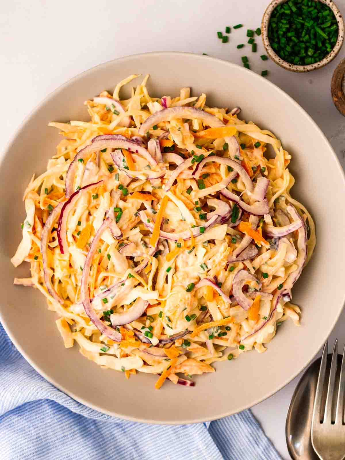 A bowl of homemade coleslaw.