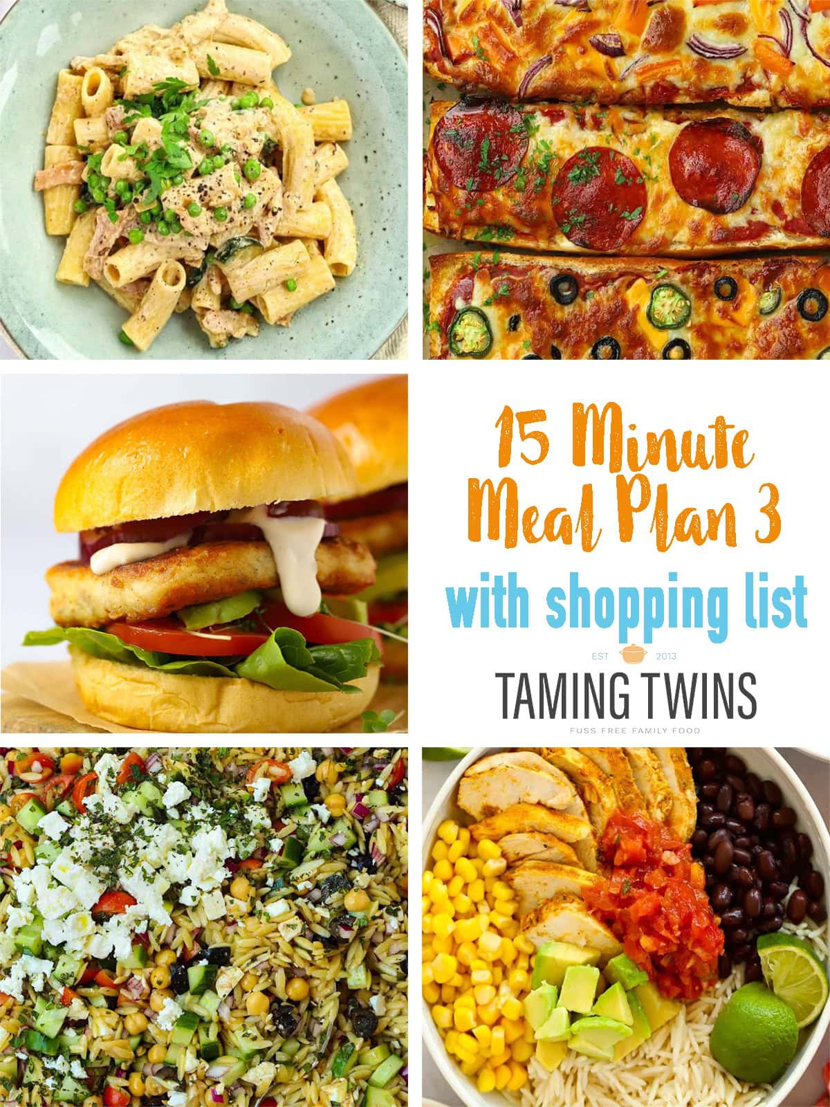 A poster to illustrate the third 15 minute meal plan from Taming Twins' summer series.