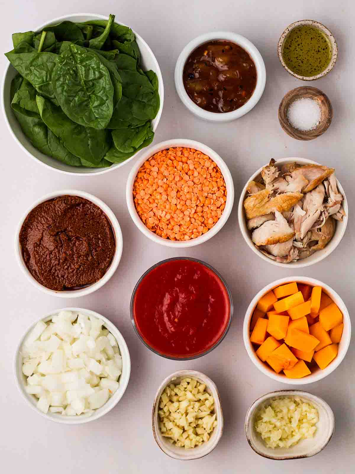 The ingredients for making Leftover Turkey Curry laid out on a counter.