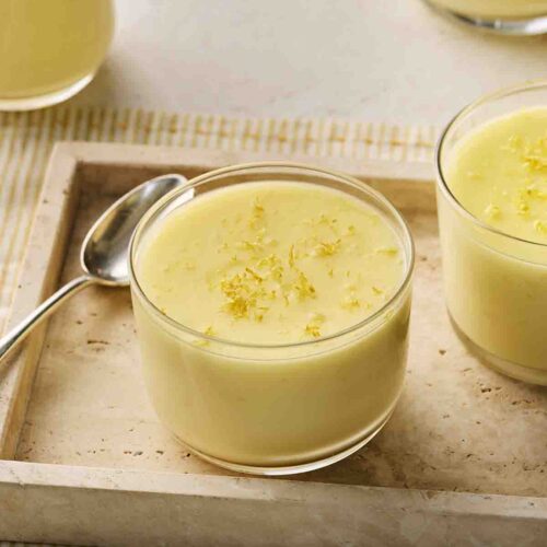 Lemon Posset desserts on a table.