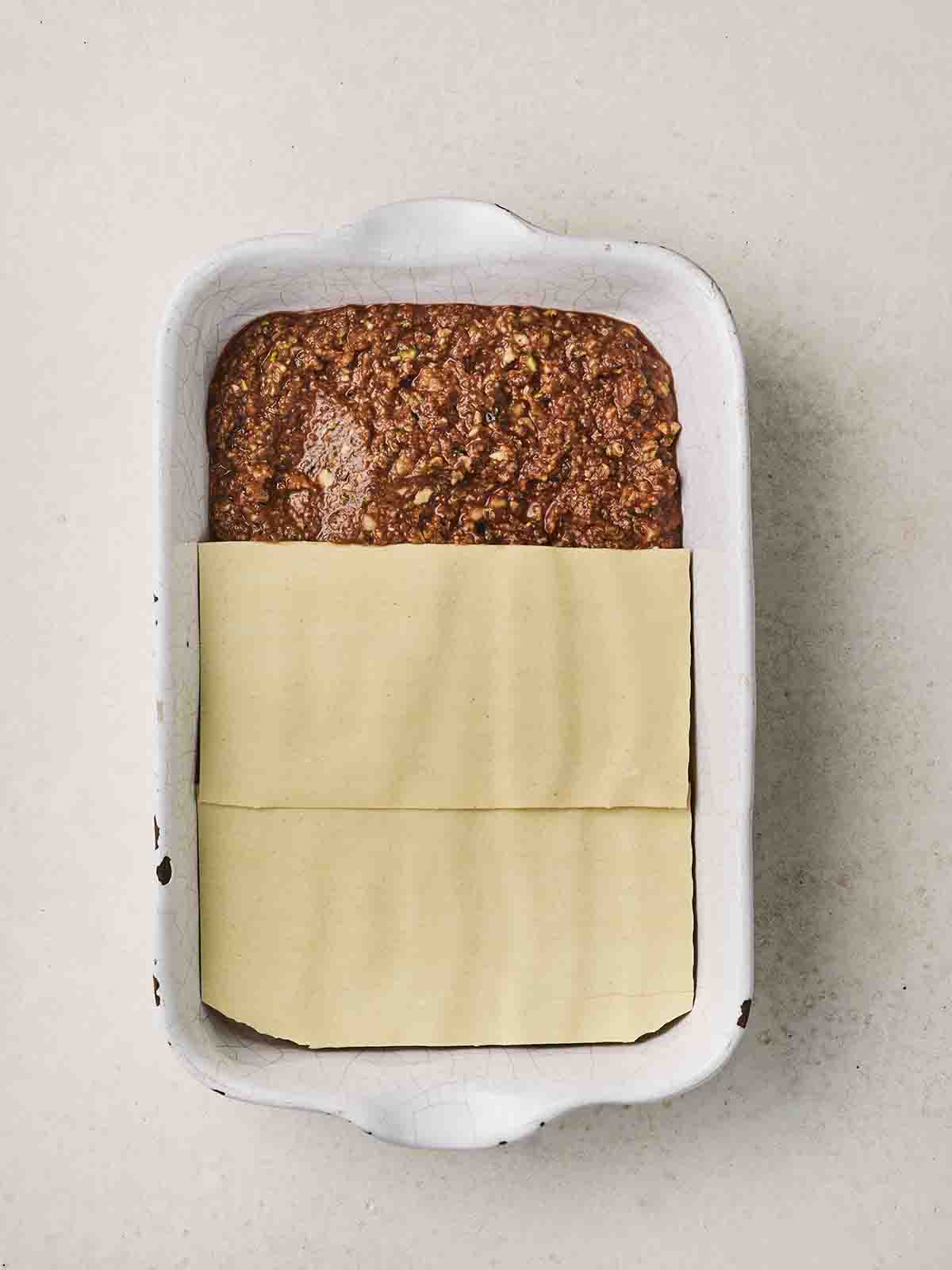 Vegetarian Lasagne in the process of being layered.