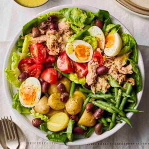 A large plate of Salad Nicoise.