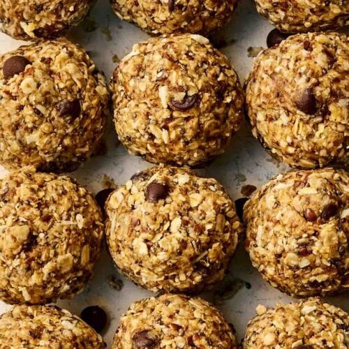 Three rows of rolled up healthy, vegan Energy Bites.