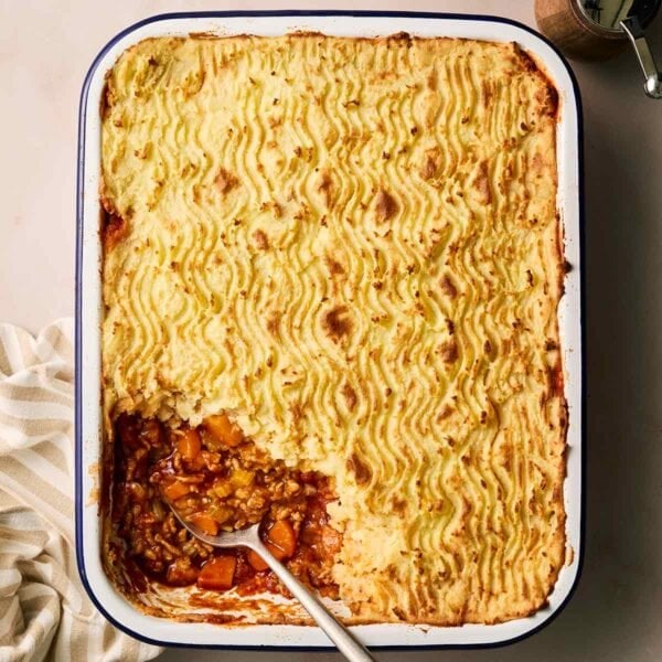 Comforting Shepherd's Pie with mince and topped with mash.