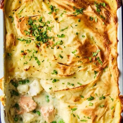 A classic Fisherman's Pie ready to serve.