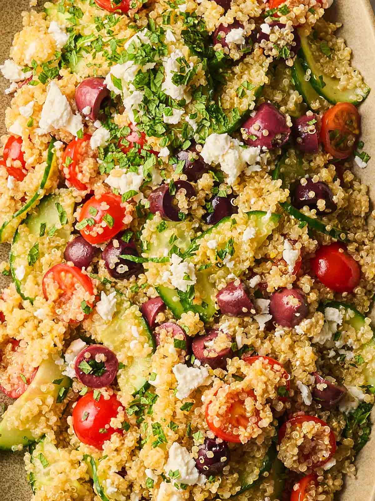 A close up of a homemade quinoa salad.